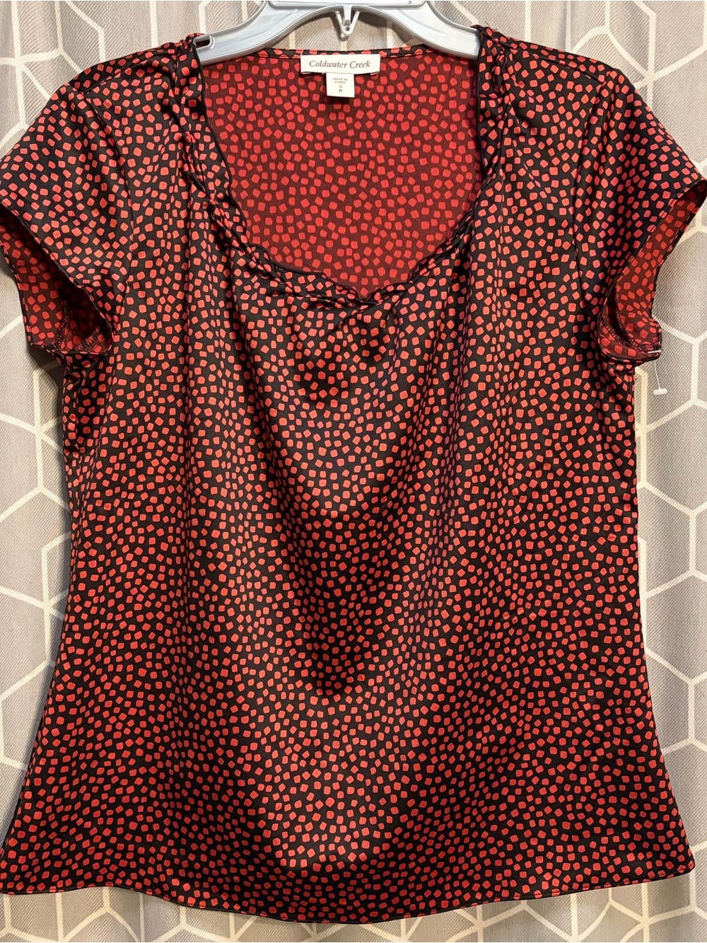 Coldwater Creek Red and Black Dot Print Short Sleeve Blouse
